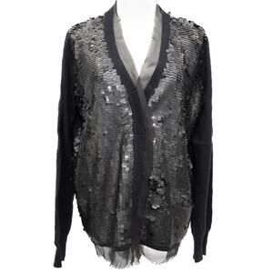 Jamie Gries Black Sequin Cardigan Sweater Size Large